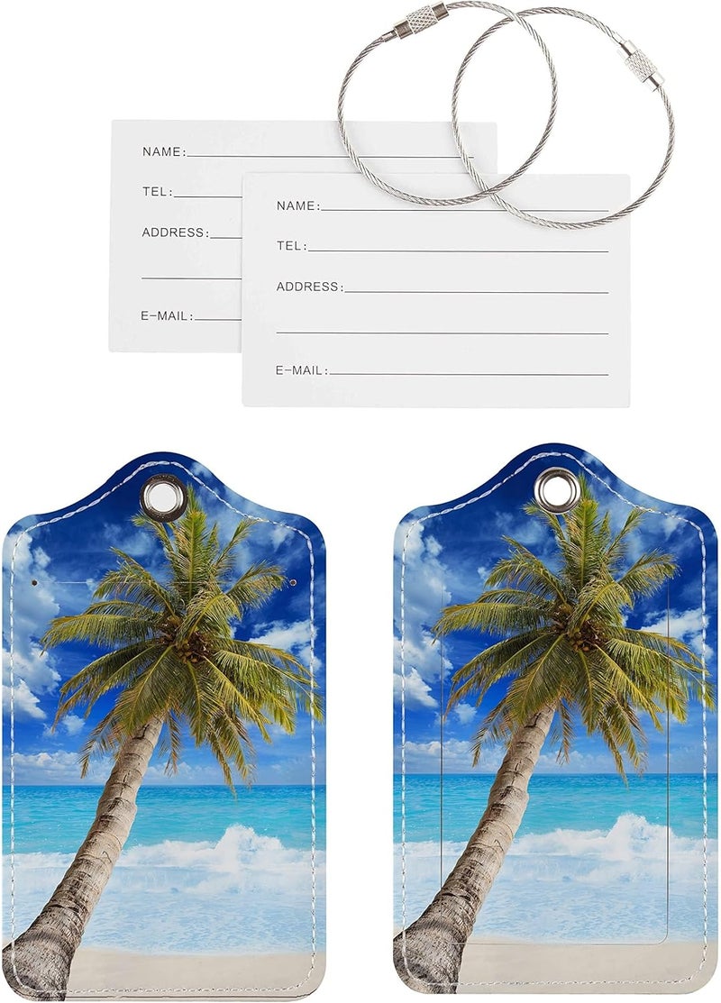 Chelmon Luggage Tags for Suitcases, 2 Pack Cute PU Leather Suitcase Tag Identifiers TSA Approved with Stainless Steel Loop and Address Card for Baggage Tag for Cruise Airport Travel Essentials by - Image 4